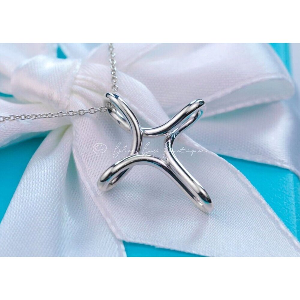Tiffany & Co. Elsa Peretti Infinity Cross Pendant Necklace in Silver 16" - Picture 8 of 9